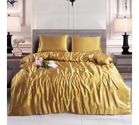 Hadi London Slik Satin Duvet Cover Sets - Luxurious Bedding with Zip Fastening - Soft and Breathable Quilt Cover with 2 Pillowcases - Available in Single, Double, and King Sizes (DULL-GOLD, SINGLE)