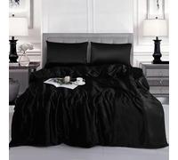 Hadi London Slik Satin Duvet Cover Sets - Luxurious Bedding with Zip Fastening - Soft and Breathable Quilt Cover with 2 Pillowcases - Available in Single, Double, and King Sizes (BLACK, SINGLE)