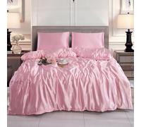 Hadi London Slik Satin Duvet Cover Sets - Luxurious Bedding with Zip Fastening - Soft and Breathable Quilt Cover with 2 Pillowcases - Available in Single, Double, and King Sizes (BABY-PINK, DOUBLE)