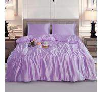 Hadi London Slik Satin Duvet Cover Sets - Luxurious Bedding with Zip Fastening - Soft and Breathable Quilt Cover with 2 Pillowcases - Available in Single, Double, and King Sizes (LILAC, DOUBLE)