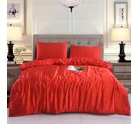 Hadi London Slik Satin Duvet Cover Sets - Luxurious Bedding with Zip Fastening - Soft and Breathable Quilt Cover with 2 Pillowcases - Available in Single, Double, and King Sizes (RED, DOUBLE)