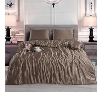 Hadi London Slik Satin Duvet Cover Sets - Luxurious Bedding with Zip Fastening - Soft and Breathable Quilt Cover with 2 Pillowcases - Available in Single, Double, and King Sizes (MINK, DOUBLE)