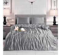 Hadi London Slik Satin Duvet Cover Sets - Luxurious Bedding with Zip Fastening - Soft and Breathable Quilt Cover with 2 Pillowcases - Available in Single, Double, and King Sizes (SILVER, SINGLE)