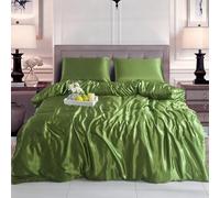 Hadi London Slik Satin Duvet Cover Sets - Luxurious Bedding with Zip Fastening - Soft and Breathable Quilt Cover with 2 Pillowcases - Available in Single, Double, and King Sizes (OLIVE-GREEN, DOUBLE)