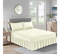 HADI LONDON Valance Fitted Sheet -Deep Pocket, Breathable Soft & Wrinkle-Free Fitted Bed Skirt with Pleated Design - Polycotton, Easy Fit valance sheet for Single Double King Beds (CREAM, Single)