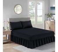 HADI LONDON Valance Fitted Sheet -Deep Pocket, Breathable Soft & Wrinkle-Free Fitted Bed Skirt with Pleated Design - Polycotton, Easy Fit valance sheet for Single Double King Beds (BLACK, King)