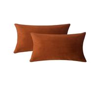 Hadi London Velvet Cushion Covers Set of 2 Orange Rectangle Cushions Cover for Sofa Bedroom Living Room with Invisible Zipper Fit Up to 30 x 51 cm OR 12x20 inch inner