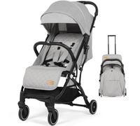 Hadibio Compact Pushchair with Adjustable Seat, Lightweight Travel Stroller with Mosquito Net and Rain Cover, Easy One-Hand Fold, Baby Buggy from Birth to 15kg(Light Grey)