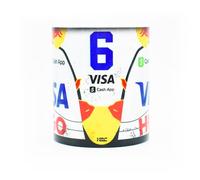 Hadjar #6 2025 Mug - Formula Racing Cars - Isack - Yuki Tsunoda - Gift Ideas - Coffee & Tea Cup - Cash - Race Team - 300ml - Merch - Decor - Bulls - Fun Fans - White Blue Yellow Red & Carbon