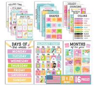 Hadley Designs 16 Educational Posters for Classroom Decor - Pastel Educational Posters for Toddlers 1-3, Toddler Learning Poster for Kids Ages 3-5, Kindergarten & Preschool Classroom Must Haves