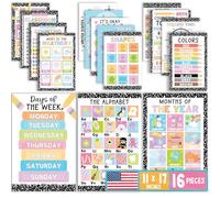 Hadley Designs 16 Educational Posters for Classroom Must Haves - Laminated Pre-K Posters for Toddler Homeschool Essentials, Toddler & Preschool Learning Activities, Kindergarten Classroom Decor