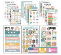 Hadley Designs 16 Educational Posters for Toddlers 1-3, Laminated Toddler Learning Posters for Preschool & Kindergarten, ABC Chart, Numbers, Colors, Shapes, Days of The W oho Classroom Decor