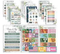 Hadley Designs 16 Greenery Educational Wall Art Posters - Preschool Learning, Alphabet, Numbers, Shapes, Geography, Science for Classroom, Homeschool