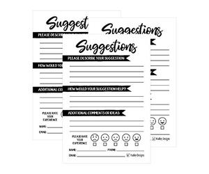 Hadley Designs 25 4x6 Feedback Comment Suggestion Forms for Customer Complaints, Business Employees, Blank Refill Paper, Name Pad for Client Contact Info for Wooden or Metal Lock Box Holders