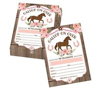 Hadley Designs 25 Horse Birthday Invitations for Girls - Cute Cowgirl Party Invitations & Invitation Cards, Birthday Invites for Kids with Easy Fill-In Design