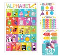Hadley Designs 4 Alphabet, Count 1-100 Numbers, Colors, 2D 3D Shapes, Counting Learning Chart For Kindergarten Classroom Prek Homeschool, Laminated Educational Supplies 11x17…