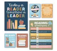 Hadley Designs 6 Colorful Reading Posters For Classroom Library Decorations For School, Reading Posters For Classrooms, Reading Corner Decor For Classroom Decor