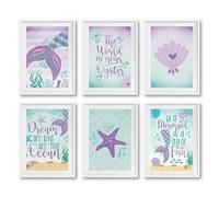 Hadley Designs 6 Mermaid Wall Decor - Reversible Magical Mermaid Wall Art for Nursery & Bathroom, Under the Sea Unframed Ocean-Themed Room Decor Prints for Girls' Bedroom