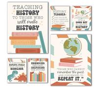 Hadley Designs 6 Social Studies Classroom Decorations - US History Posters for Elementary, Middle School and High School, Durable World History Wall Art for Teachers - Retro Classroom Decor