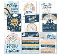 Hadley Designs 9 Boho Rainbow Classroom Decor Signs Welcome Sign For Bulletin Board Decorations, Growth Mindset Classroom Posters Elementary Middle School Classroom Rules