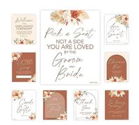 Hadley Designs 9 Boho Wedding Signs for Ceremony and Reception - Pick A Seat Not A Side Wedding Sign Set, Love is Sweet Sign for Dessert Table Signs for Wedding