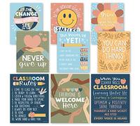 Hadley Designs 9 Colorful Classroom Decor Signs, Welcome Sign For Bulletin Board Decorations, Growth Mindset Classroom Posters Elementary, Middle School, Classroom Rules