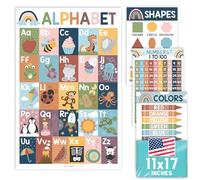 Hadley Designs Alphabet, Count 1-100 Numbers, Colors, 2D Shapes, ABC Posters For Toddlers Wall Art Decor for Kindergarten Classroom & Homeschool, 4 Laminated Boho Educational Supplies 11x17