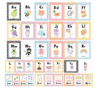 Hadley Designs Alphabet for Classroom Wall Decor - ABC Posters for Classroom Wall Chart Preschool & Kindergarten, ABC Letters & Number Line Elementary Must Have, Pastel Daycare & Homeschool Essentials