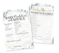 Hadley Designs Baby Shower Games for 50 Guests - Predictions & Advice Cards for New Parents, Word Scramble Baby Shower Game, Greenery Babyshower Games for Girl Boy Gender Neutral, Designed in USA