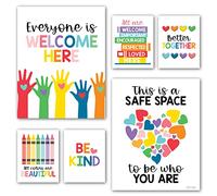 Hadley Designs Diversity Posters For Classroom Elementary -6 Inclusive Everyone Is Welcome Classroom Decor, Safe Space Sign Preschool Kindness Posters For Classrooms, Colorful Multicultural Poster
