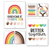 Hadley Designs Diversity Posters For Classroom Elementary -6 Inclusive Everyone Is Welcome Classroom Decor, Safe Space Sign Preschool Kindness Posters For Classrooms, Rainbow Multicultural Poster
