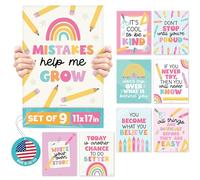 Hadley Designs Motivational Posters for Classroom - 9 Growth Mindset Wall Art for Teachers, Durable Classroom Decorations for Elementary & Middle School, Teacher Supplies, Colorful Theme