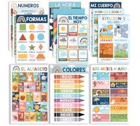 Hadley Designs Spanish Classroom Decorations - 12 Spanish Posters for Classroom Elementary, Abecedario para Niños en Español, Laminated Boho Bilingual Educational Posters 11x17