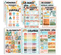 Hadley Designs Spanish Posters for Classroom - 12 Bilingual Educational Posters for Spanish Classroom Decorations Must Haves, Calendario y Alfabeto en Español Para la Pared, Colorful Teacher Supplies