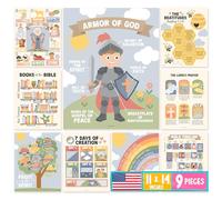 Hadley Designs Sunday School Decorations For Classroom -9 Bible Posters for Kids, 10 Commandments for Kids, Books of the Bible Poster, Fruit of the Spirit, Boho Christian Posters for Classroom