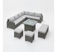 Hadley L Shape 6 Seater Garden Sofa Set with Fire Pit Table Home Detail Grey One Size