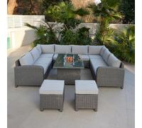 Hadley U Shape 8 Seater Garden Sofa Set with Fire Pit Table Home Detail Grey One Size