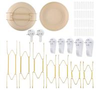 Hadnves 50 Pcs Invisible Decorative Plate Holders The Wall Plate Hangers | 4/6/8/10/12 Inch, Plate Holders with Wall Hooks, Display Various Sizes Art Plate Dishes Platters, Home Wall Decor, Gold