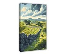 Hadrian’s Wall with Grazing Sheep And Rugged Moorland Canvas Poster Bedroom Decor Landscape Office Room Decor Gift 24" L X 36" W