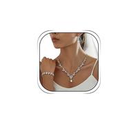 Hadskiss Wedding Jewelry Sets for Bride Bridesmaid, Party Prom Jewelry for Women, Necklace Dangle Earrings Bracelet Set with White Austrian Crystal, Crystal, Crystal
