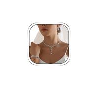 Hadskiss Wedding Jewelry Sets for Bride Bridesmaid, Party Prom Jewelry for Women, Necklace Dangle Earrings Bracelet Set with White Austrian Crystal, Crystal, Crystal