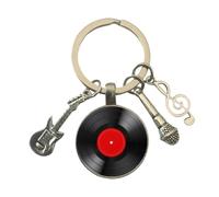 HADWAO Simple Classic Record Keychain Guitar Record Microphone Note Music Key Chain Music Symbol Key Ring Keyfob for Bag Purse Wallet Cellphone or Car Pendant