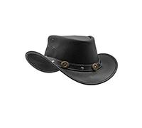 HADZAM Showerproof Leather Cowboy hat | Western Hat for rain | Durable Leather Hats for Men (as8, Alpha, s, Black)… (as8, alpha, s, Black)
