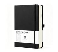 Haedot A5 Journal Notebook, 200 Pages Hardback Lined Notebook, Thick Leather Journal for Women, Notepad for Office School Travel (Black)