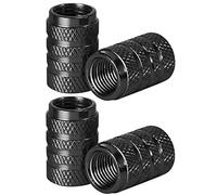 Haedot® Dust Caps for Car Tyres, 4 Pieces Aluminum Alloy Tyre Valve Dust Caps, Easy-grip Knurled Car Tire Valve Stem Caps Valve Covers Replacement for Cars, Bike, Motorcycle (Black)