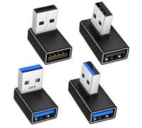 Haefan 4 Pack 90 Degree USB 3.0 Adapter, USB A Male to Female Adapter | Right Angle Extender Connector, Up Down Left Right L Shape Converter for PC Laptop Charger Power Bank Printer and Mouse
