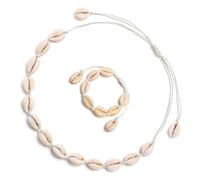 Haefan Shell Necklace Bracelet Set, Natural Shell Choker Necklace Set 2Pcs | Adjustable Seashell Pendant for Women Girls Men, Beach Summer Bohemian Jewelry, Mermaid Jewellery Gift Set