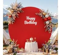Haefoo 7.2FT Red Round Backdrop Cover for 5 to 7.2ft Circle Arch Stand - Adjustable Wrinkle Free Circle Backdrop Cover for Birthday, Wedding, Baby Shower Photography Party Background Decor