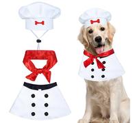 HAEFOO Dog Chef Costume - Dog Food Costume Adjustable Halloween Hat Outfit Red Scarf for Medium Large 35-70 lbs Halloween Party Photo Fits 16-23 Inch Neck