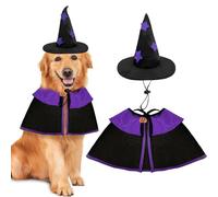 HAEFOO Dog Witch Costume - Dog Halloween Costume Adjustable Wizard Cape with Sewn PumpkinBrooch Witch Hat for Medium to Large Halloween Set for Parties Photo Shoots Daily Cosplay
